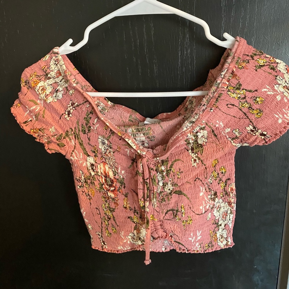 Pink floral ruffle top